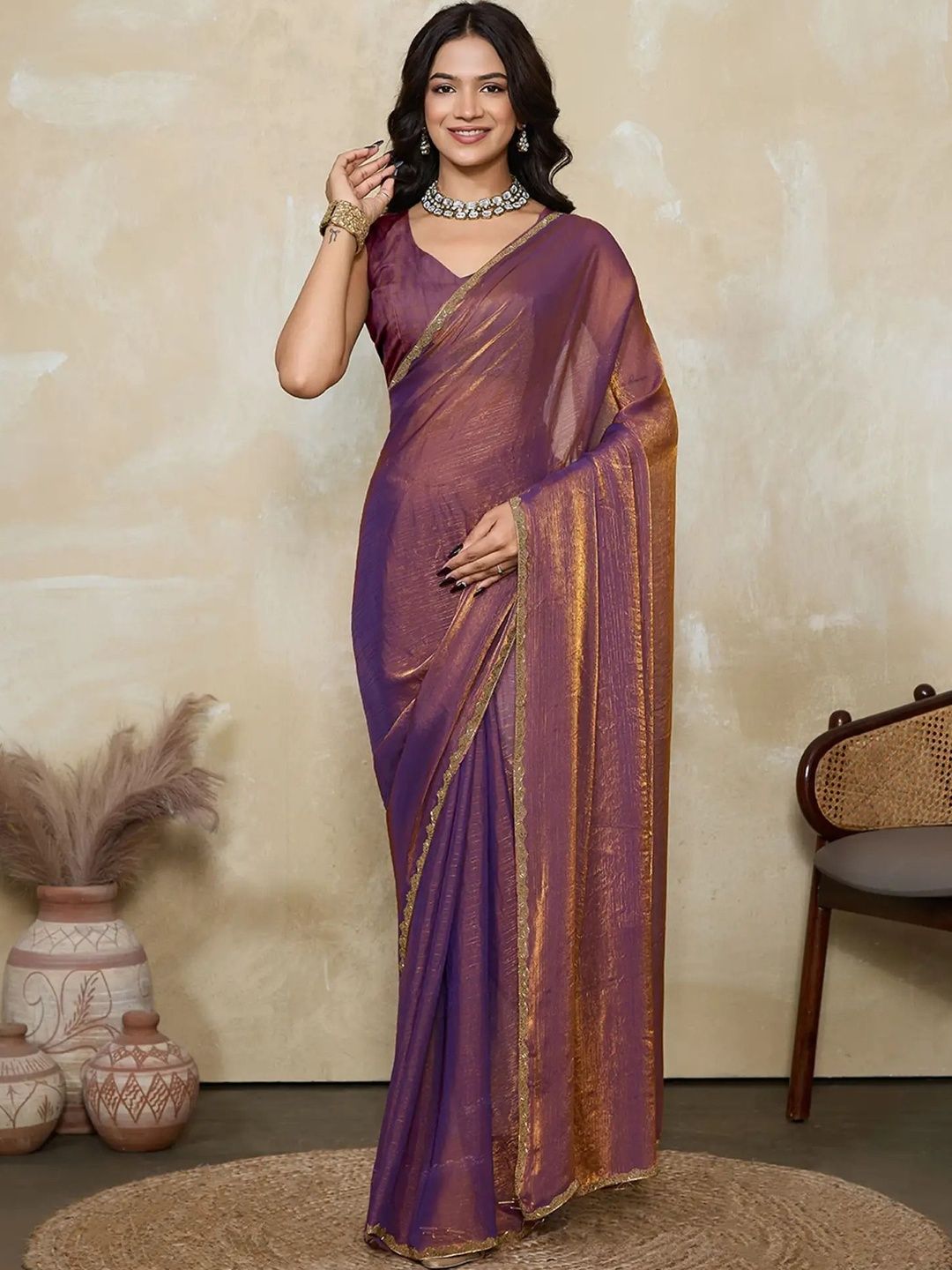 KRISHNA KURTIES Tissue Saree