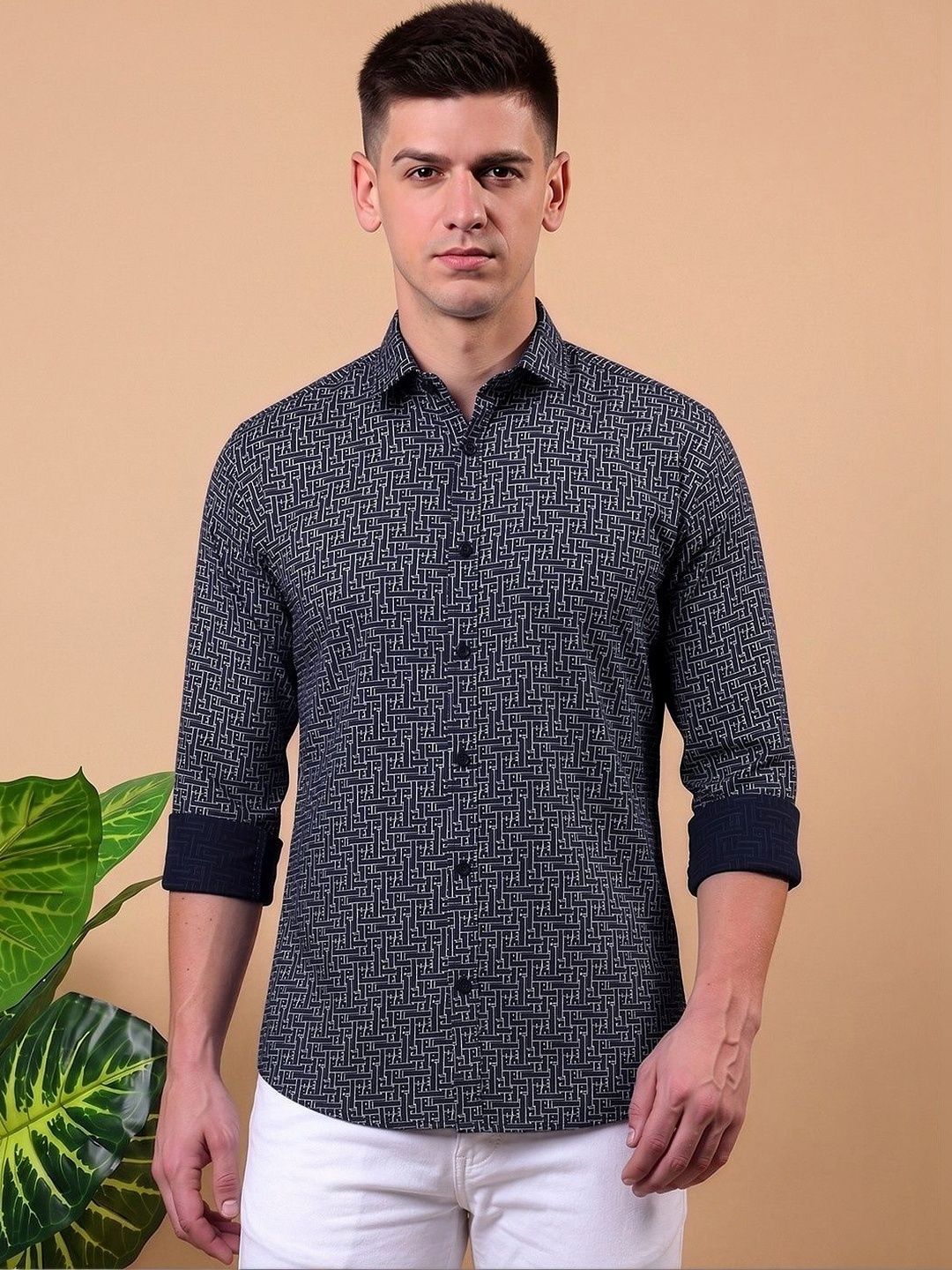 Hetiers Men Slim Fit Printed Casual Shirt