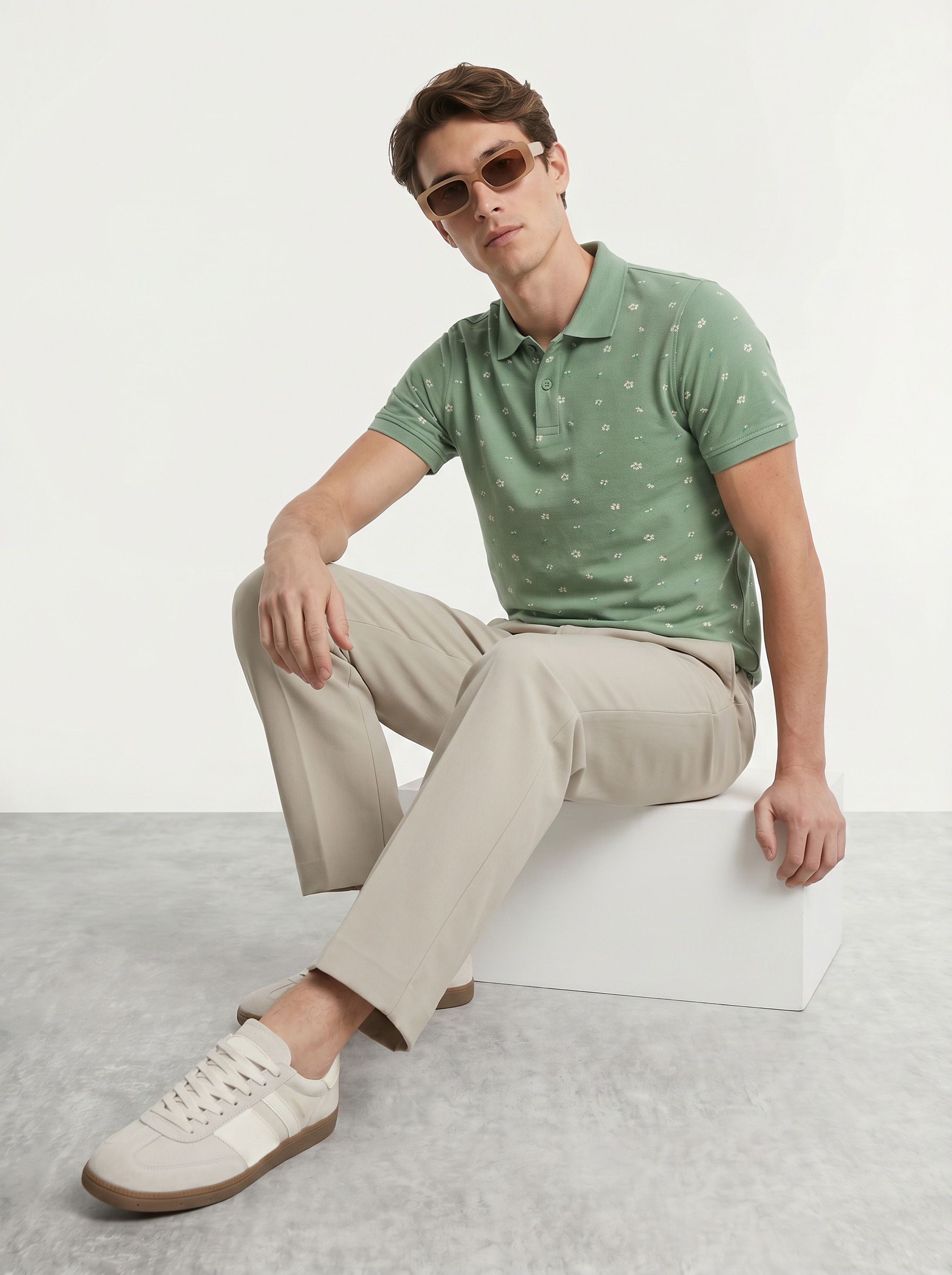 Mast & Harbour Floral Printed Pure Cotton Polo Collar T-shirt