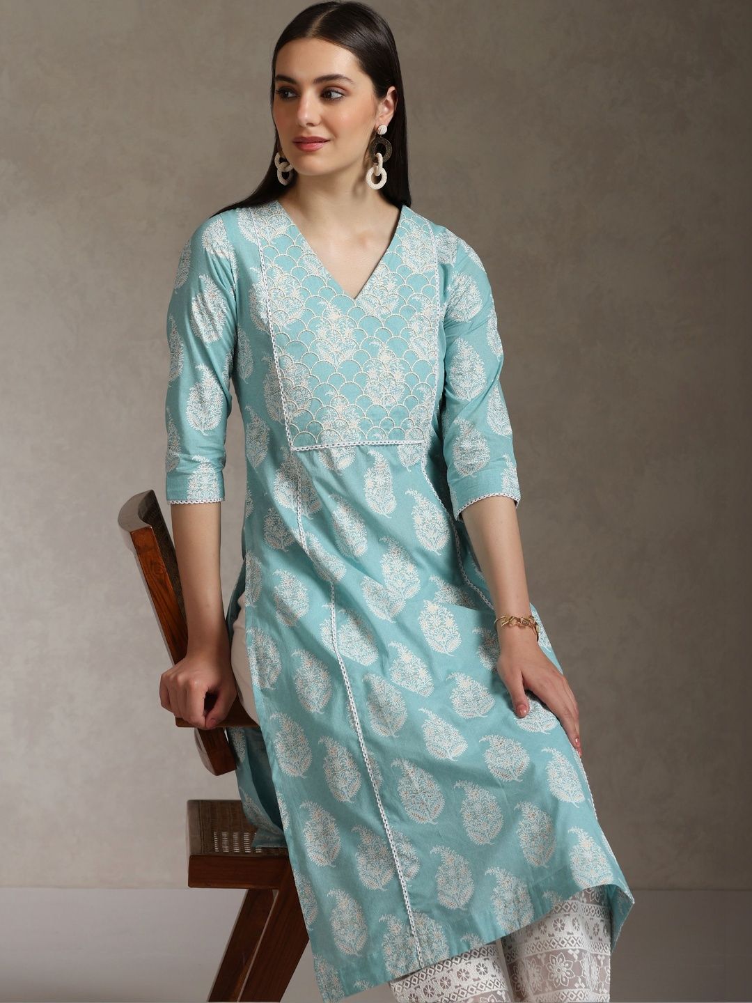 Khushal K Women Ethnic Motifs Printed Thread Work Indie Prints Kurta