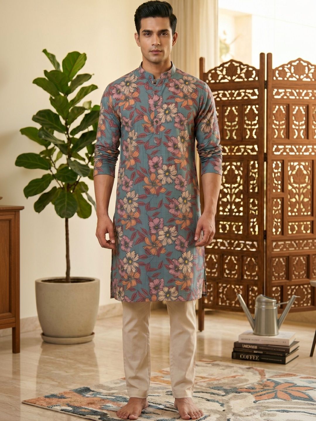 Suramya Virasat Men Floral Printed Indie Florals Kurta
