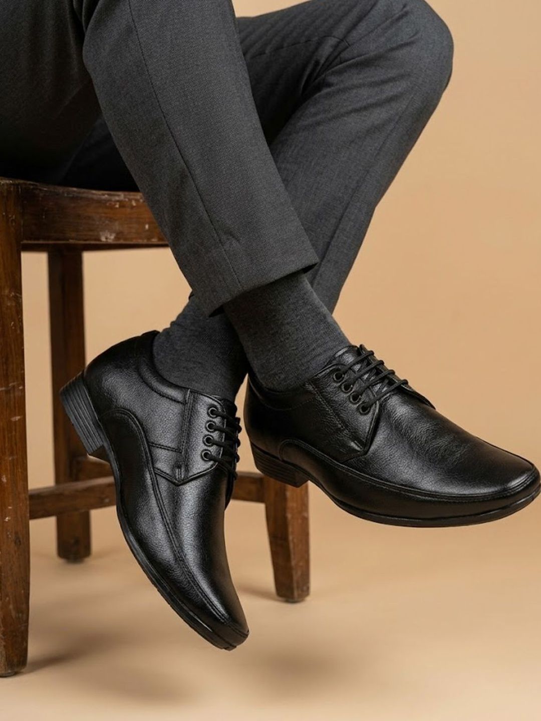 HERE&NOW Men Round Toe Lace-Ups Derbys Formal Shoes
