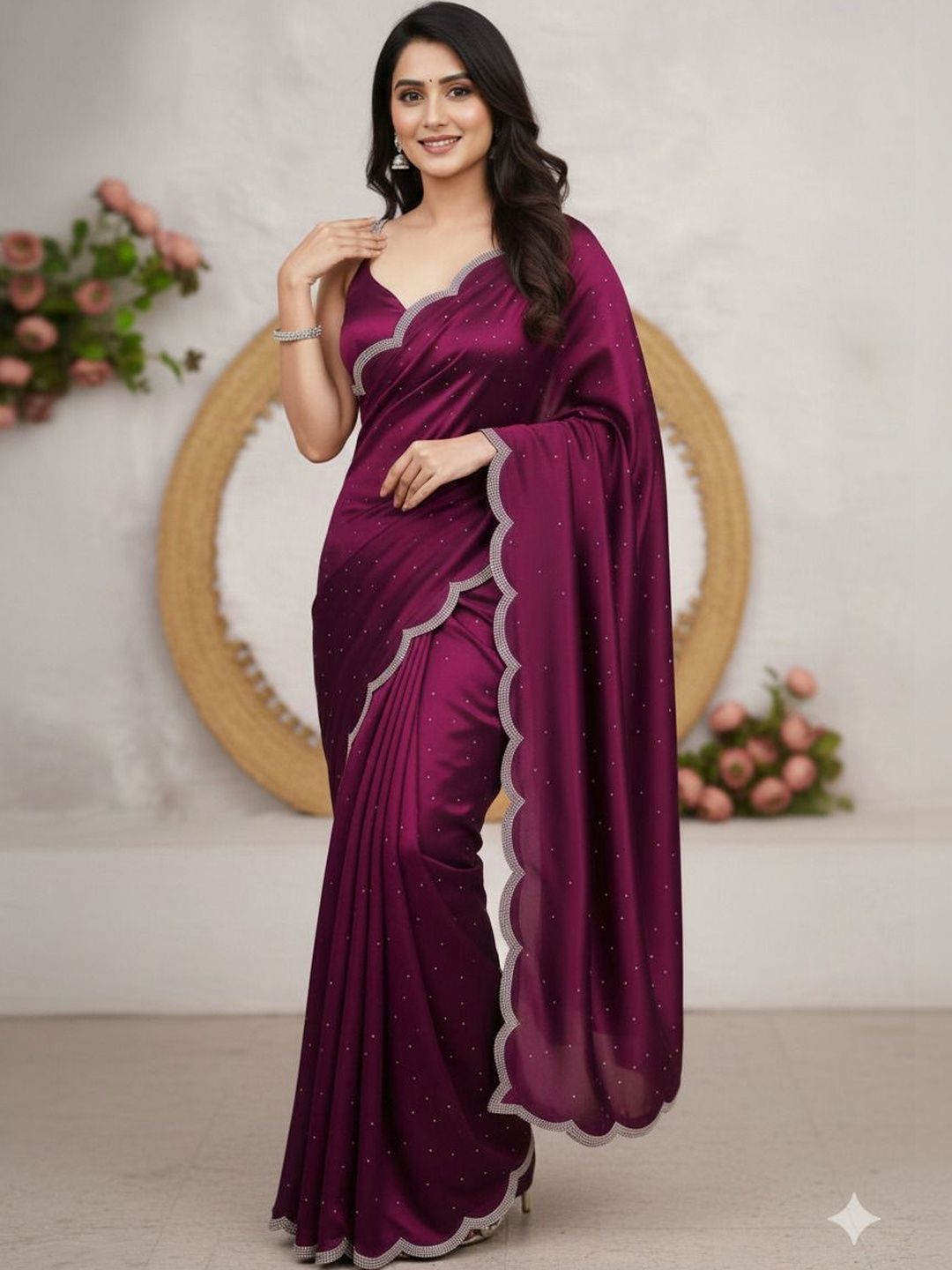 all about you Embellished Sequinned Silk Blend Heavy Work Saree