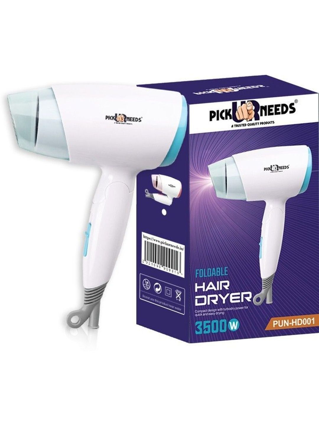 Pick Ur Needs Mini Foldable Handle 3500W Hair Dryer - PUN-HD001 Blue