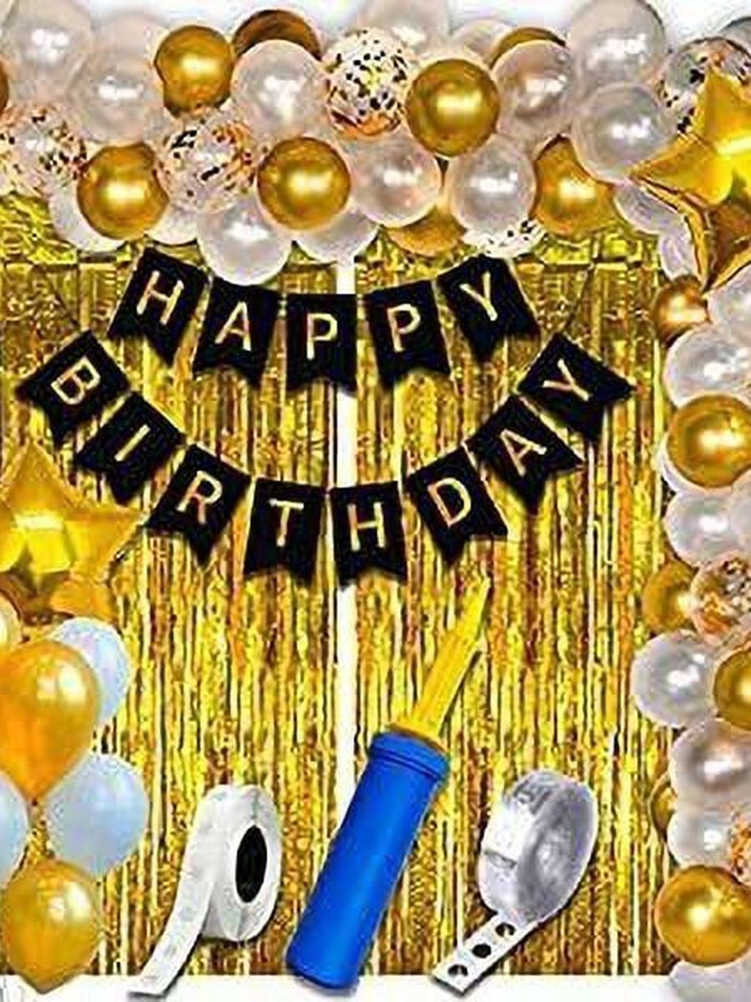 SKYWINS 61Pc Black Printed Happy Birthday Decoration kit