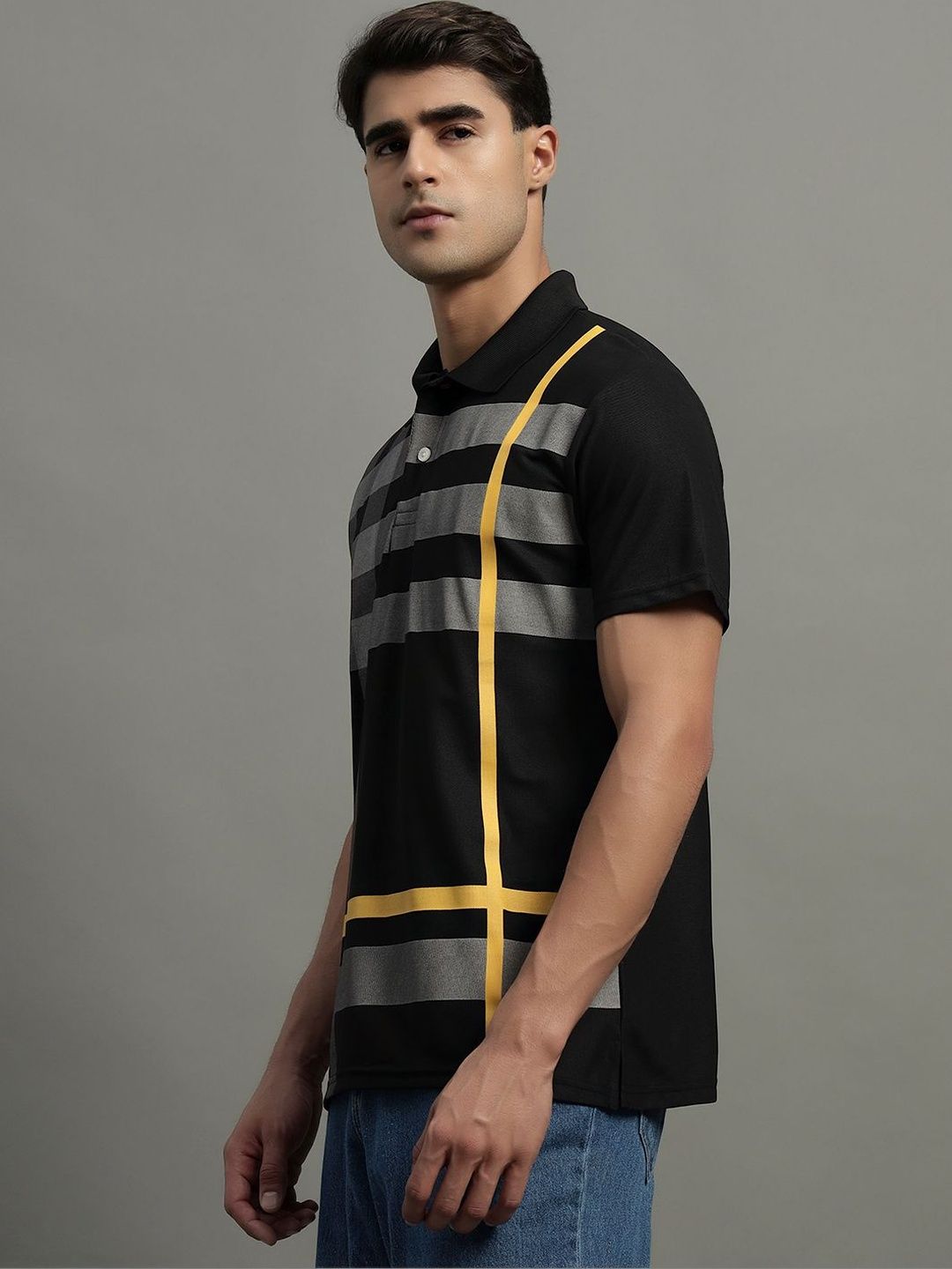 Mast & Harbour Men Checked Polo Collar T-shirt
