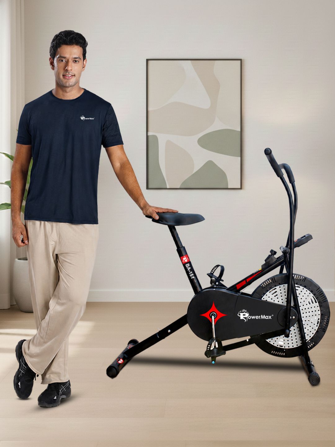 PowerMax Fitness PowerMax Fitness BA-151 V-Belt Drive Air Bike Exercise Cycle 1.5kg Fly Wheel Moving Handle