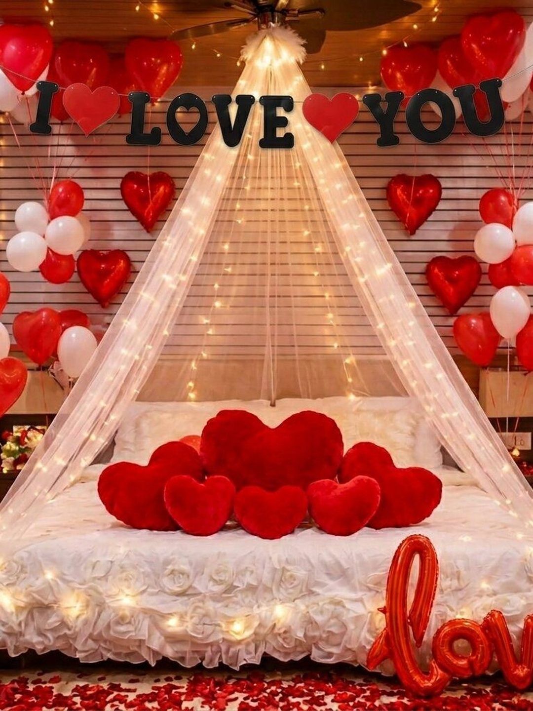 SKYWINS DIY KIT 47 Pcs Red & White Romantic First Night Decoration Kit