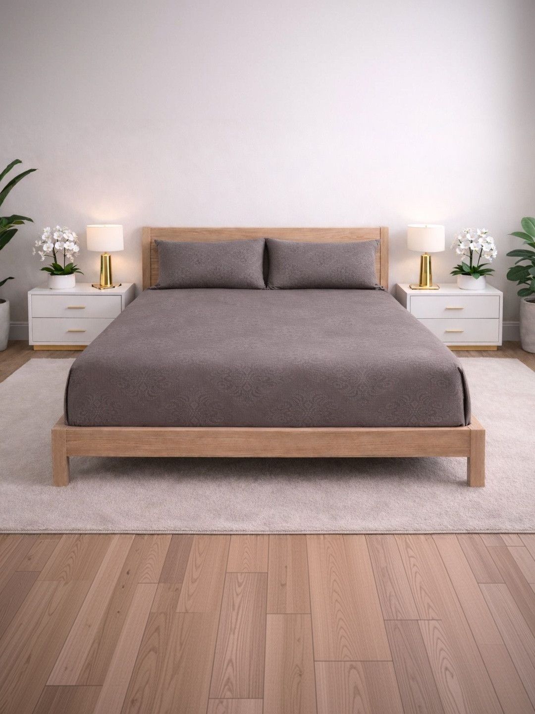 Homio Homio Grey 250 TC King Bedsheet with 2 Pillow Covers