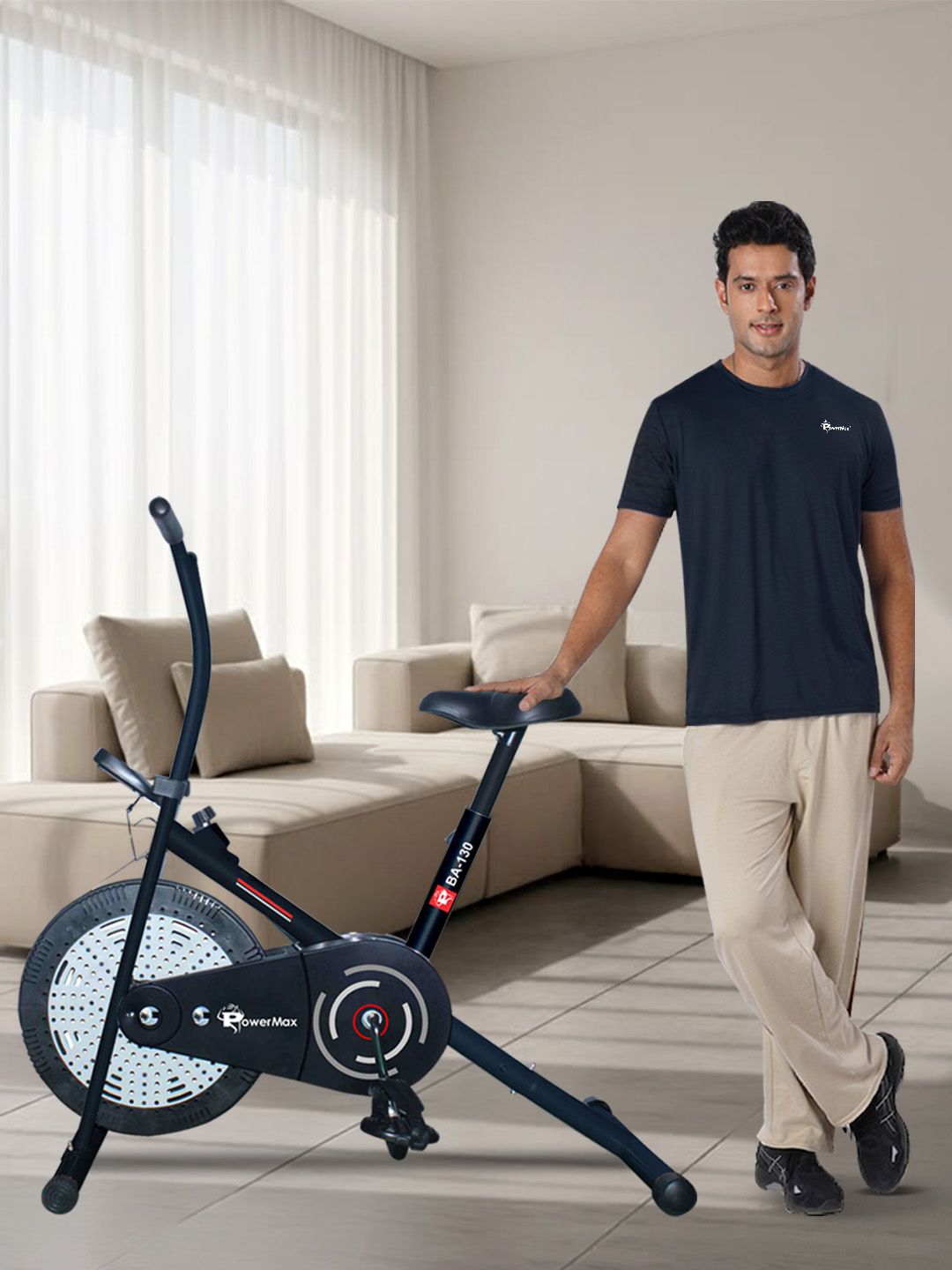 PowerMax Fitness PowerMax Fitness Black BA-130 Adjustable Seat Air Bike Exercise Cycle