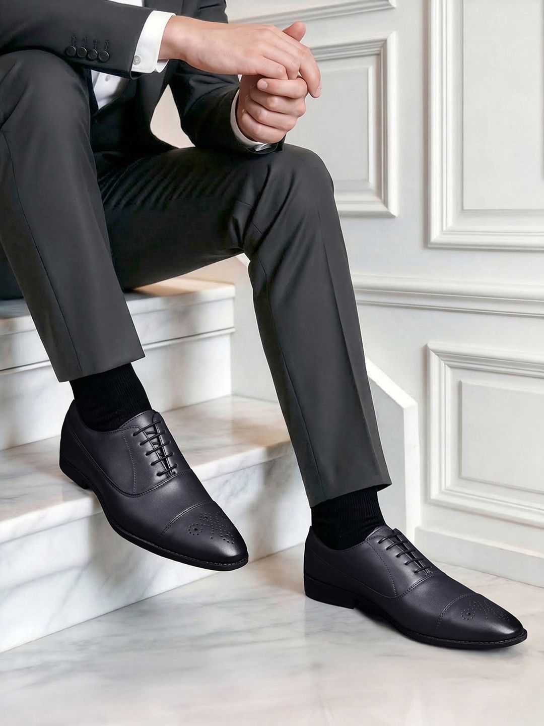 LOUIS STITCH
Men Prussian Blue Formal Lace Up Derby Shoes