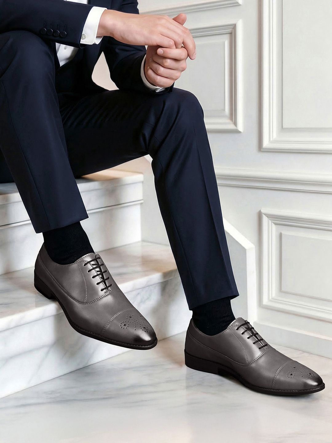 LOUIS STITCH 
Men Ash Grey Formal Lace Up Derby Shoes