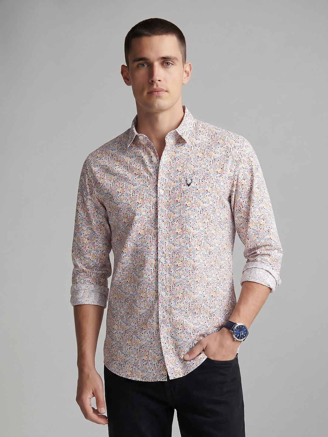 Printed Pure Cotton Shirt Allen Solly Custom Fit Floral Printed Pure Cotton Casual Shirt