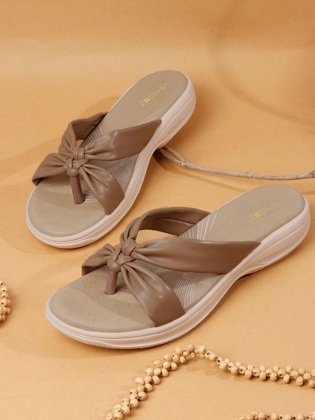VENDOZ Women Open Toe Flats with Bows