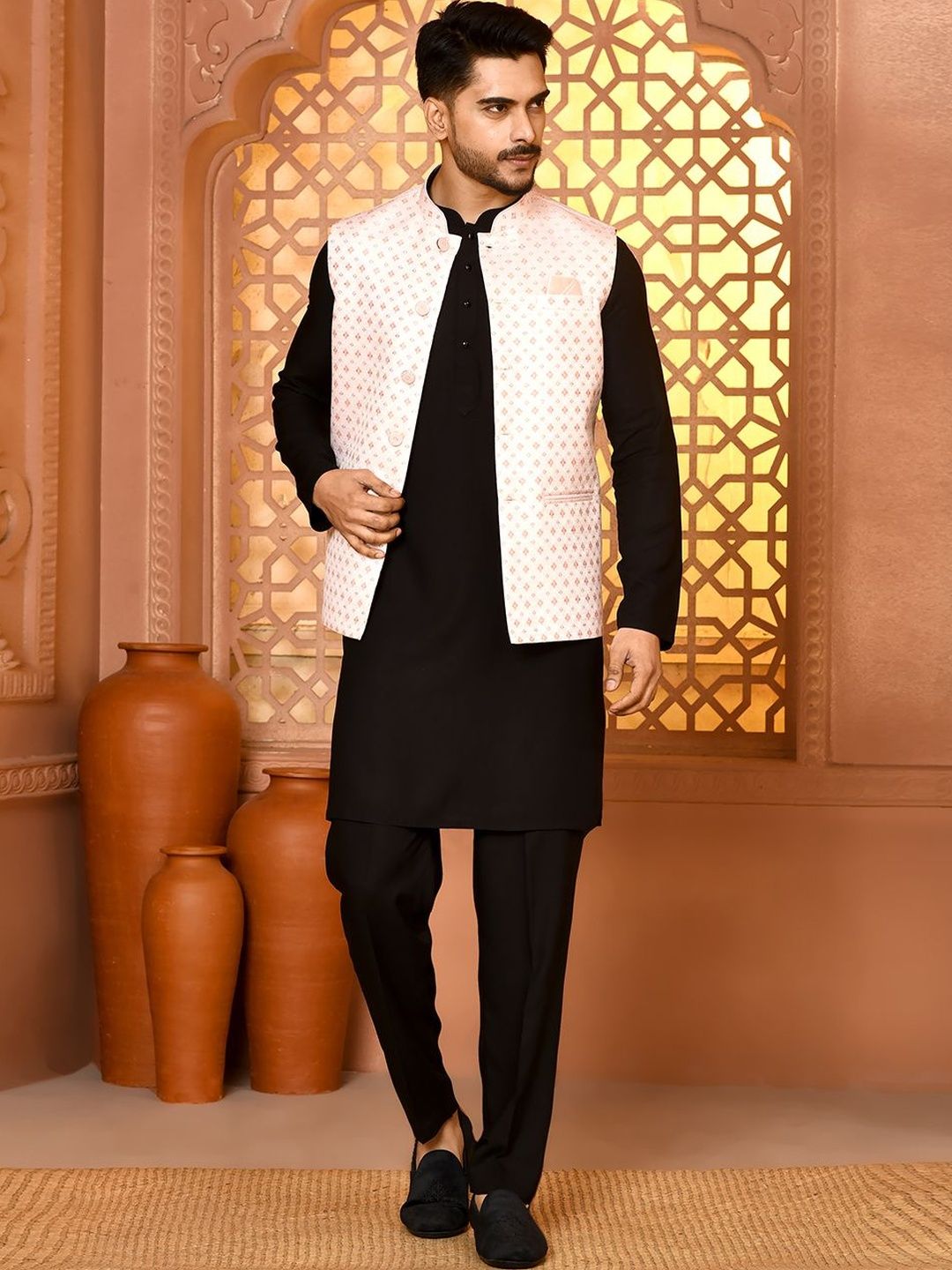 WANAS Men Self Design Premium Jacquard Classy Fit Nehru Jacket