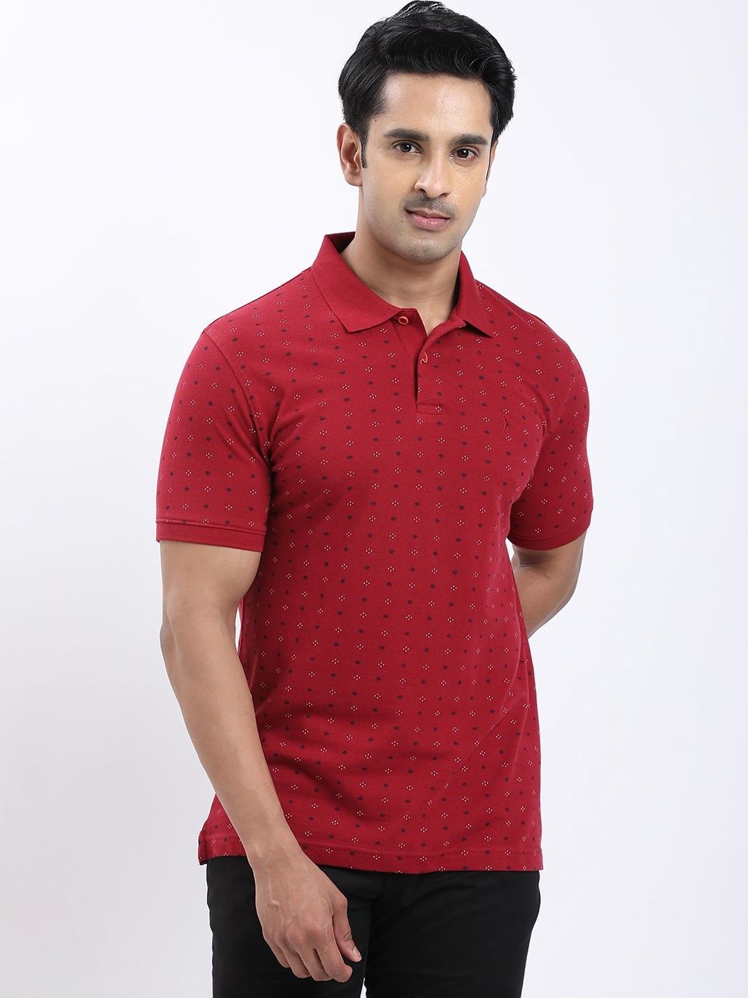 Indian Terrain Printed Pure Cotton Polo Collar T-shirt