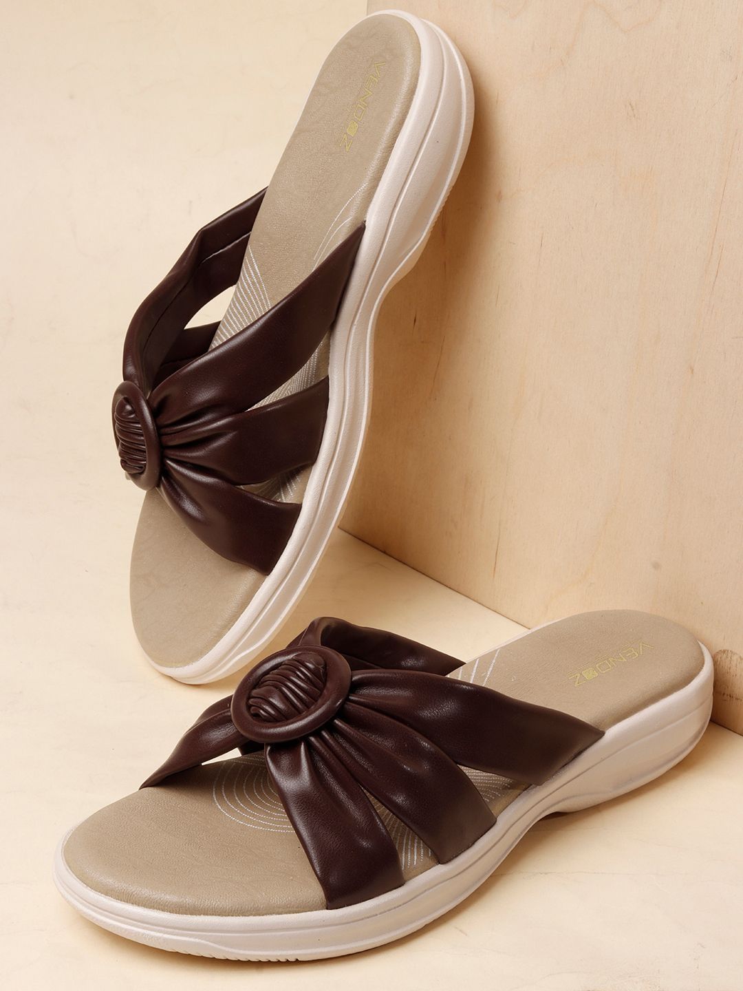 VENDOZ Women Open Toe Flats with Bows