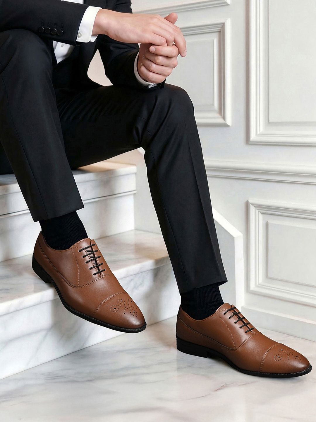 LOUIS STITCH 
Men Russet Tan Formal Lace Up Derby Shoes