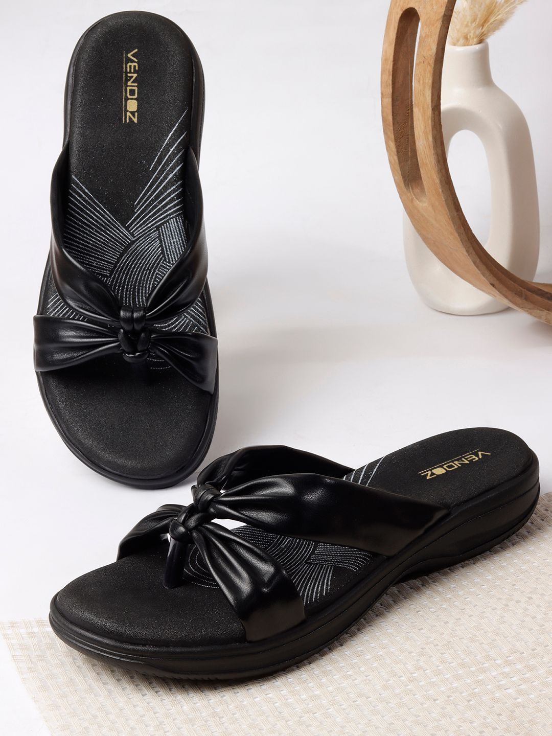 VENDOZ Women Open Toe Flats with Bows