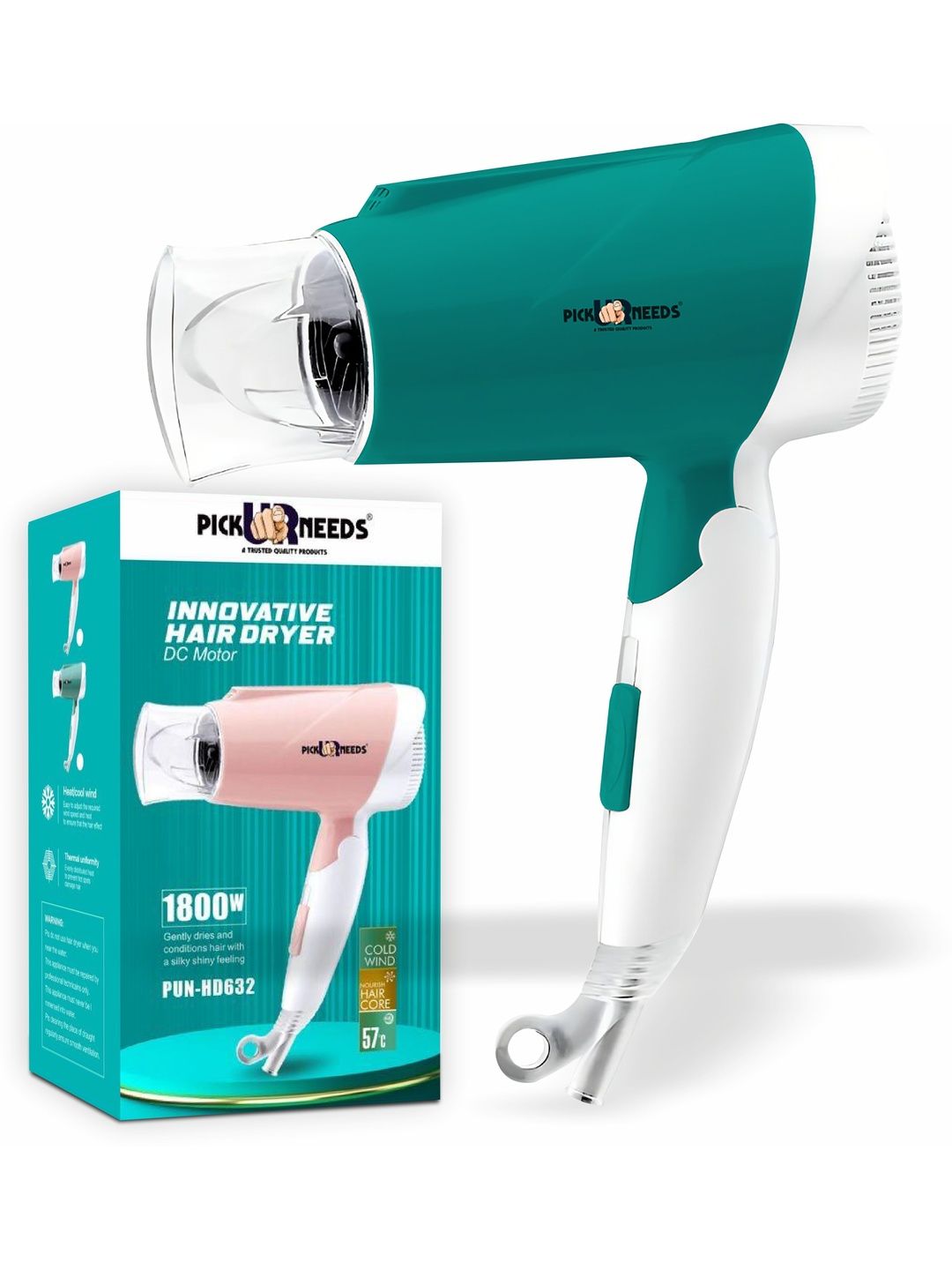 Pick Ur Needs Stylish Hair Dryer With Over Heat Protection 1800W - PN-HD-6032 Green