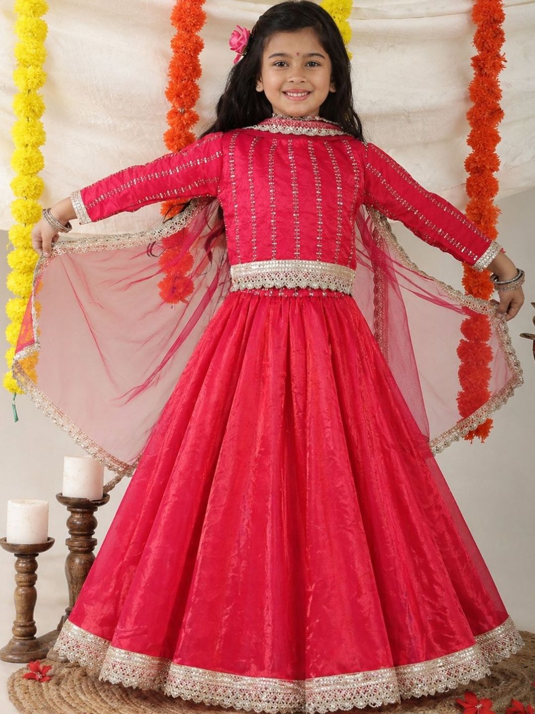 Superminis Girls Embellished Sequinned Ready to Wear Lehenga & Blouse With Dupatta