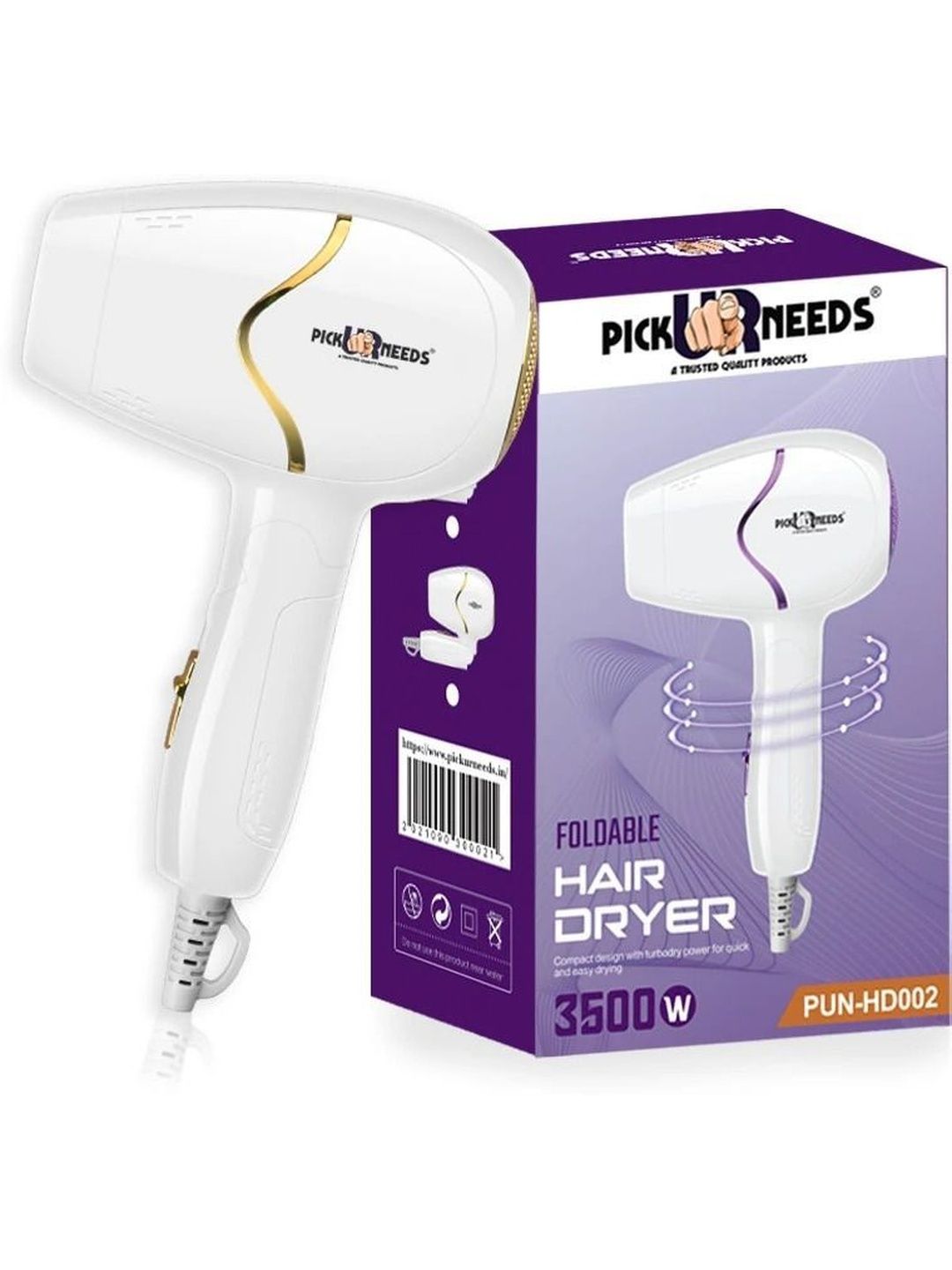 Pick Ur Needs Portable Mini Hair Dryer With Foldable Handle - 3500W