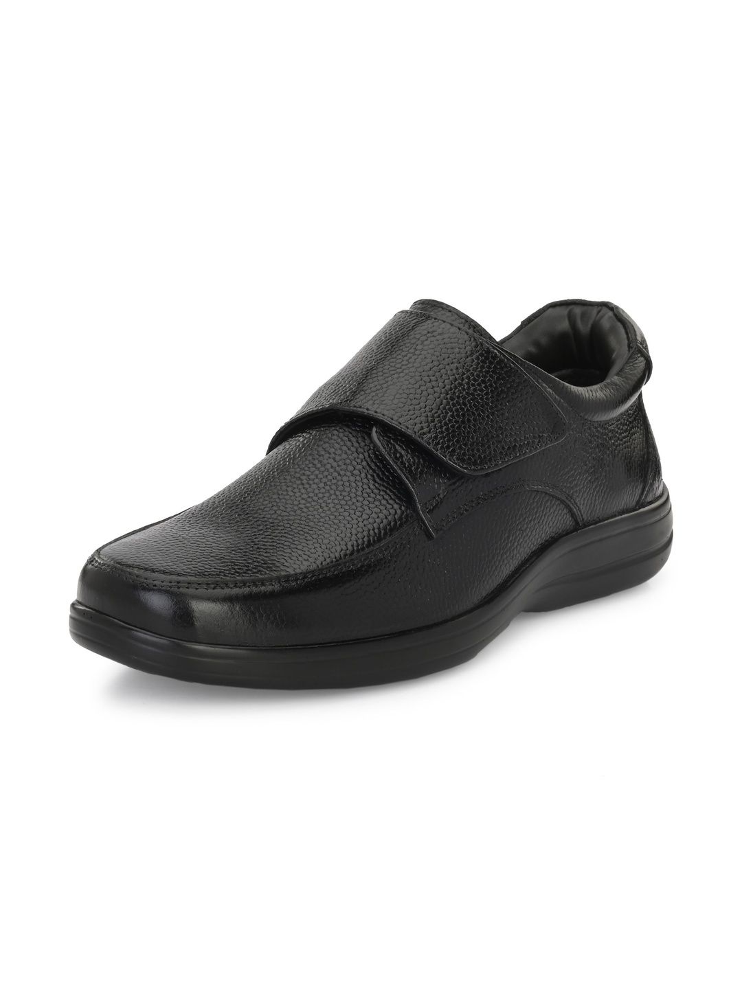 House of Pataudi Men Textured Leather Square Toe Velcro Slip-On Shoes Formal Shoes