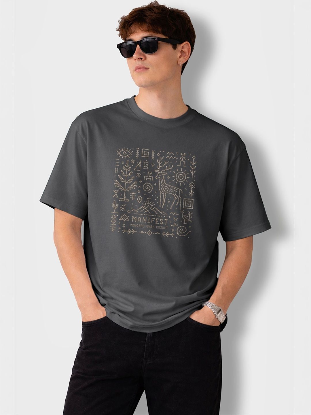 The Roadster Lifestyle Co Graphic Printed Oversized-Fit Organic Cotton T-Shirt