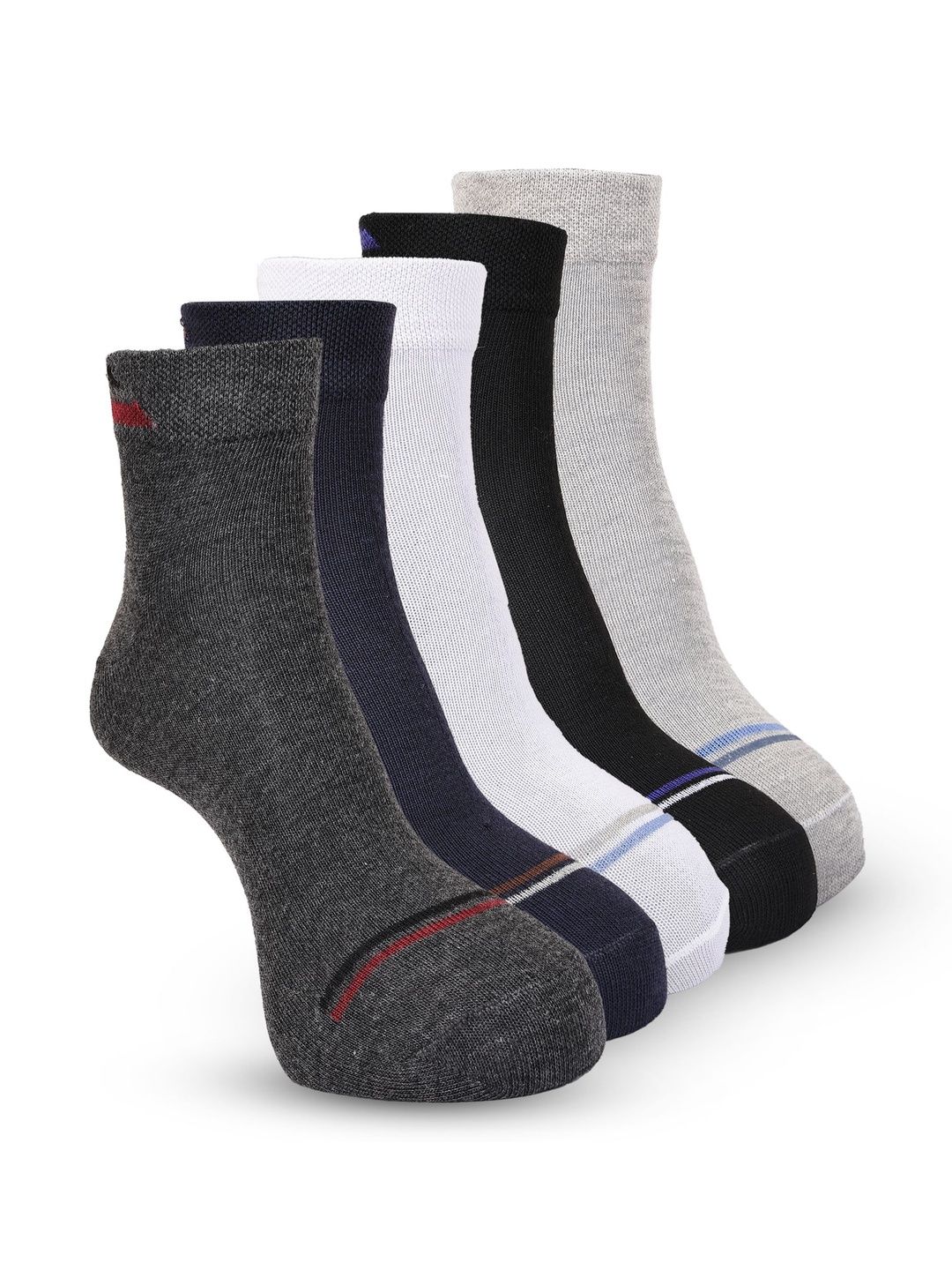Texfro Men Pack of 5 Cotton Assorted Colourblocked Ankle Length Socks