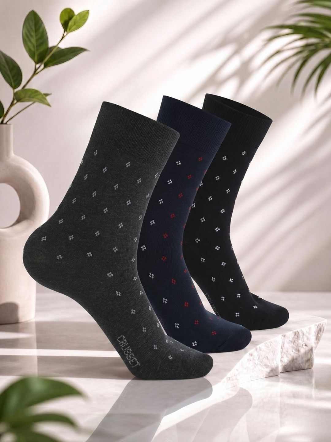 CRUSSET Men Pack of 3 Men Assorted Patterned Calf Length Formal Socks