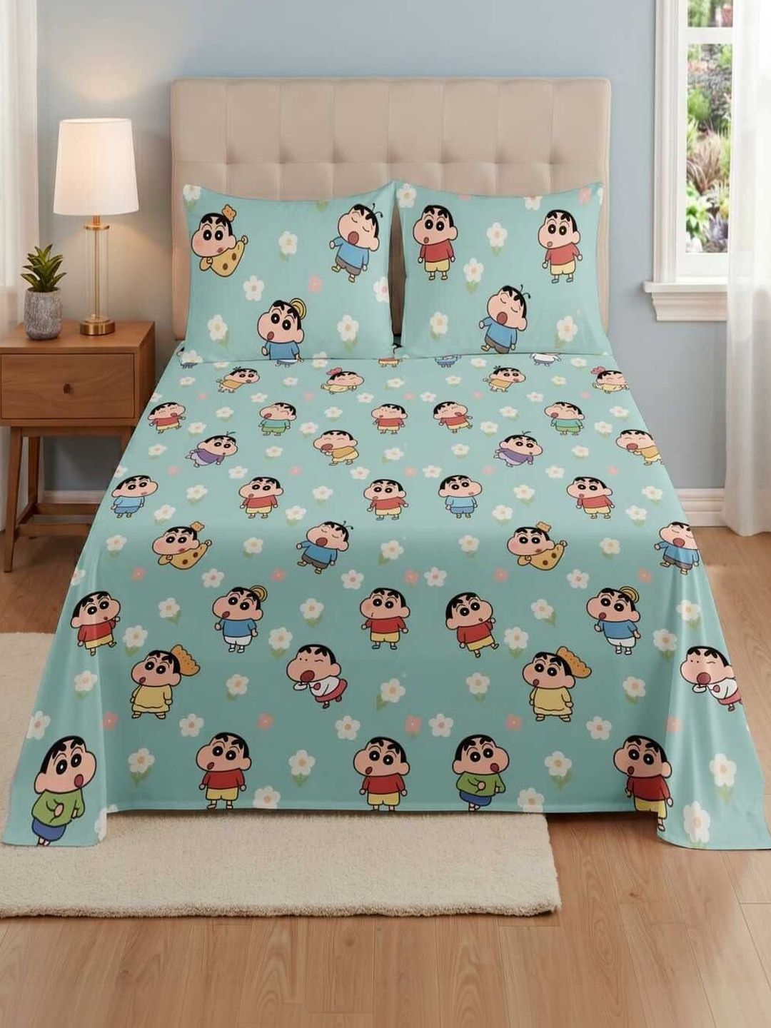 TINDLER KNOTS TINDLER KNOTS Turquoise Blue Printed  Cotton 300 TC Double Bedsheet Set 90X100 Inches