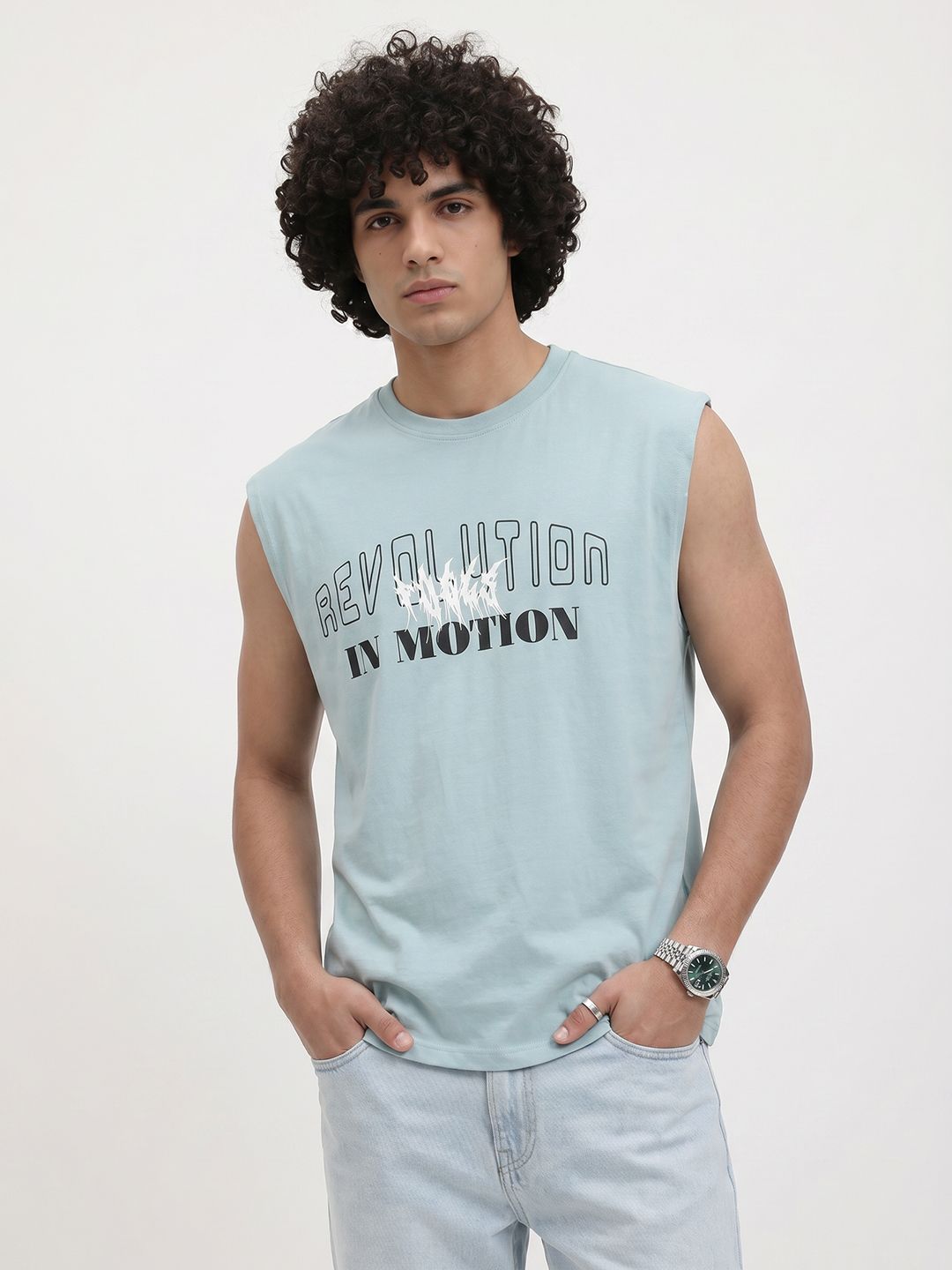The Roadster Life Co. Typography Printed Sleeveless T-shirt
