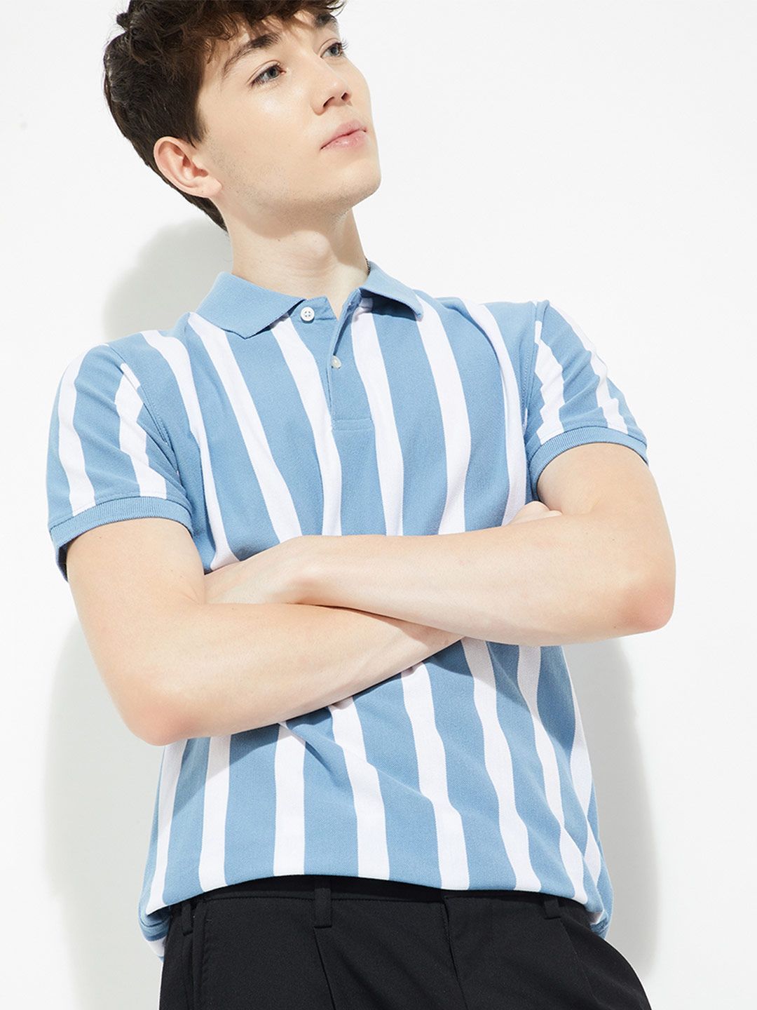 max Striped Polo Collar Short Sleeves Regular Fit T-shirt