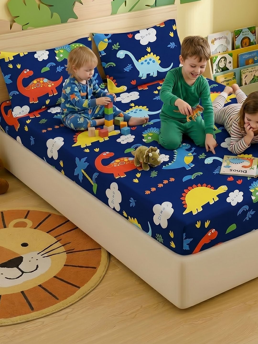 Filymore Filymore Blue Cartoon Characters Bedsheet with 2 Pillow Covers