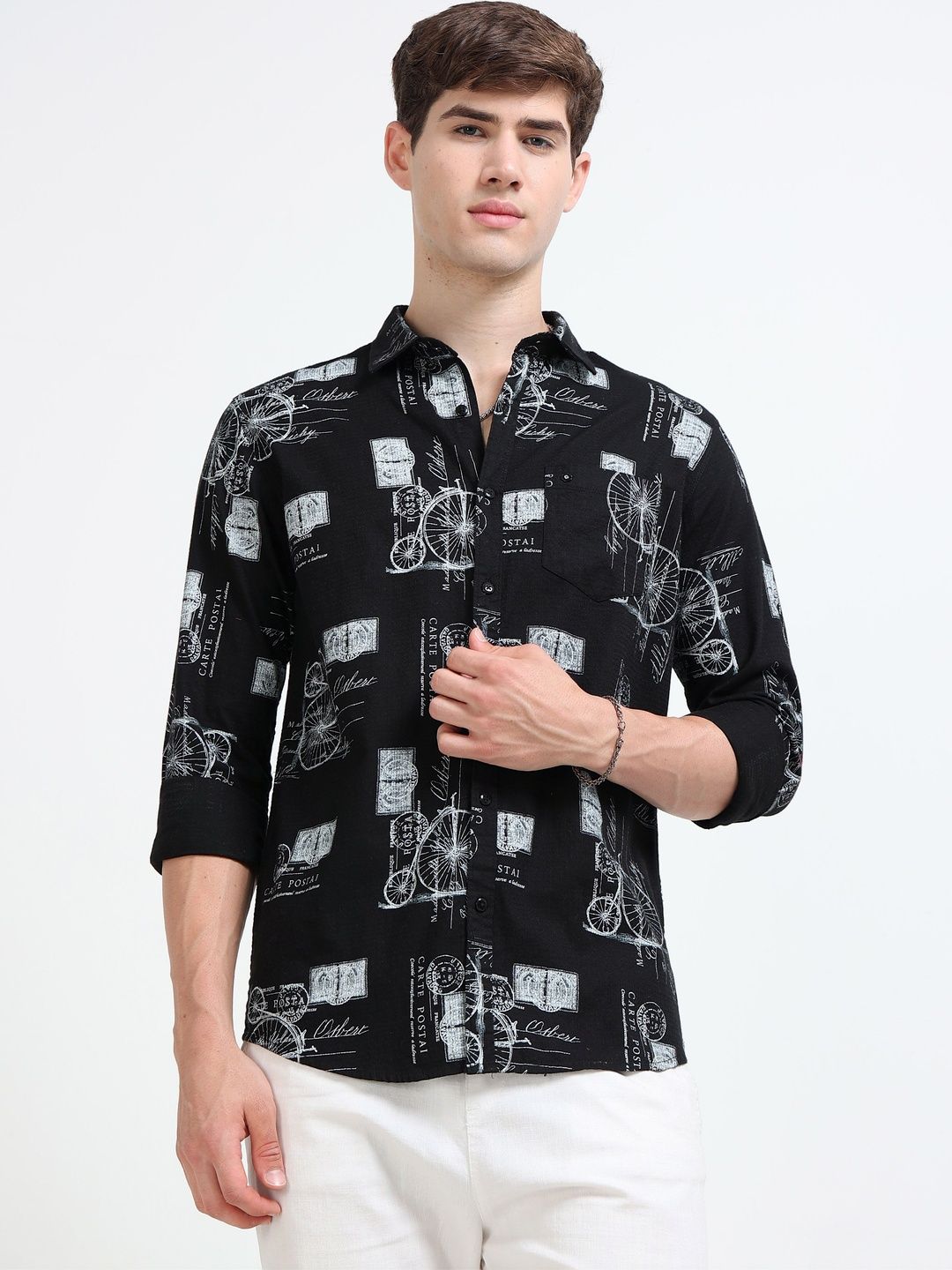 CARNOT Men Smart Slim Fit Printed Casual Shirt