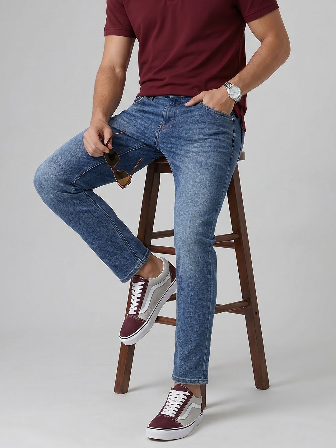 SPYKAR Spykar Men Kano Mid Rise Ankle Length Slim Fit  Light Blue Jeans