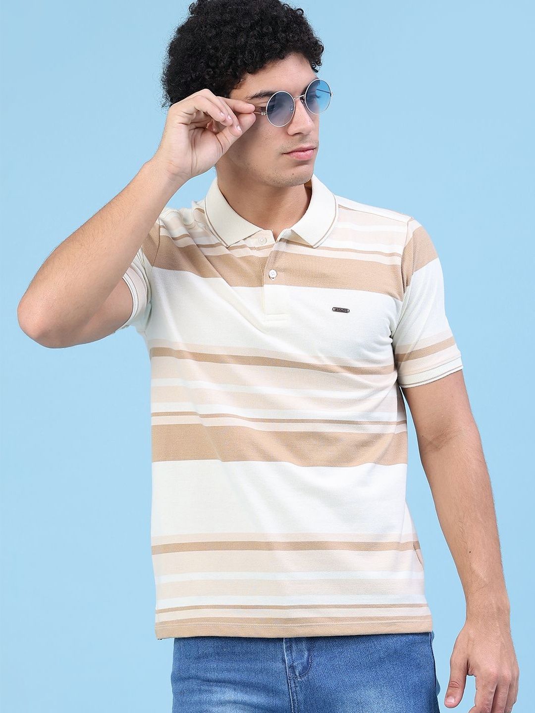 V-Mart Men Striped Polo Collar Pockets T-shirt