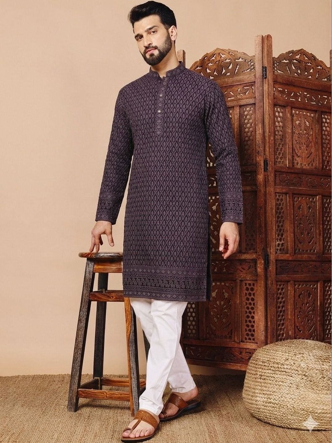 Anouk Men Ethnic Motifs Embroidered Thread Work Floral Kurta