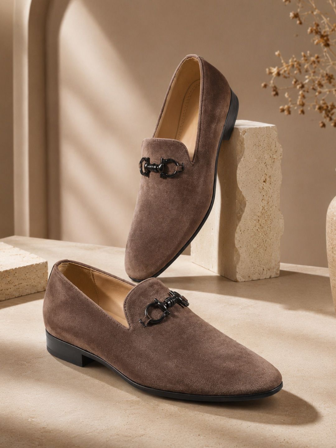 House of Pataudi Men Buckled Slip-On Formal Loafers
