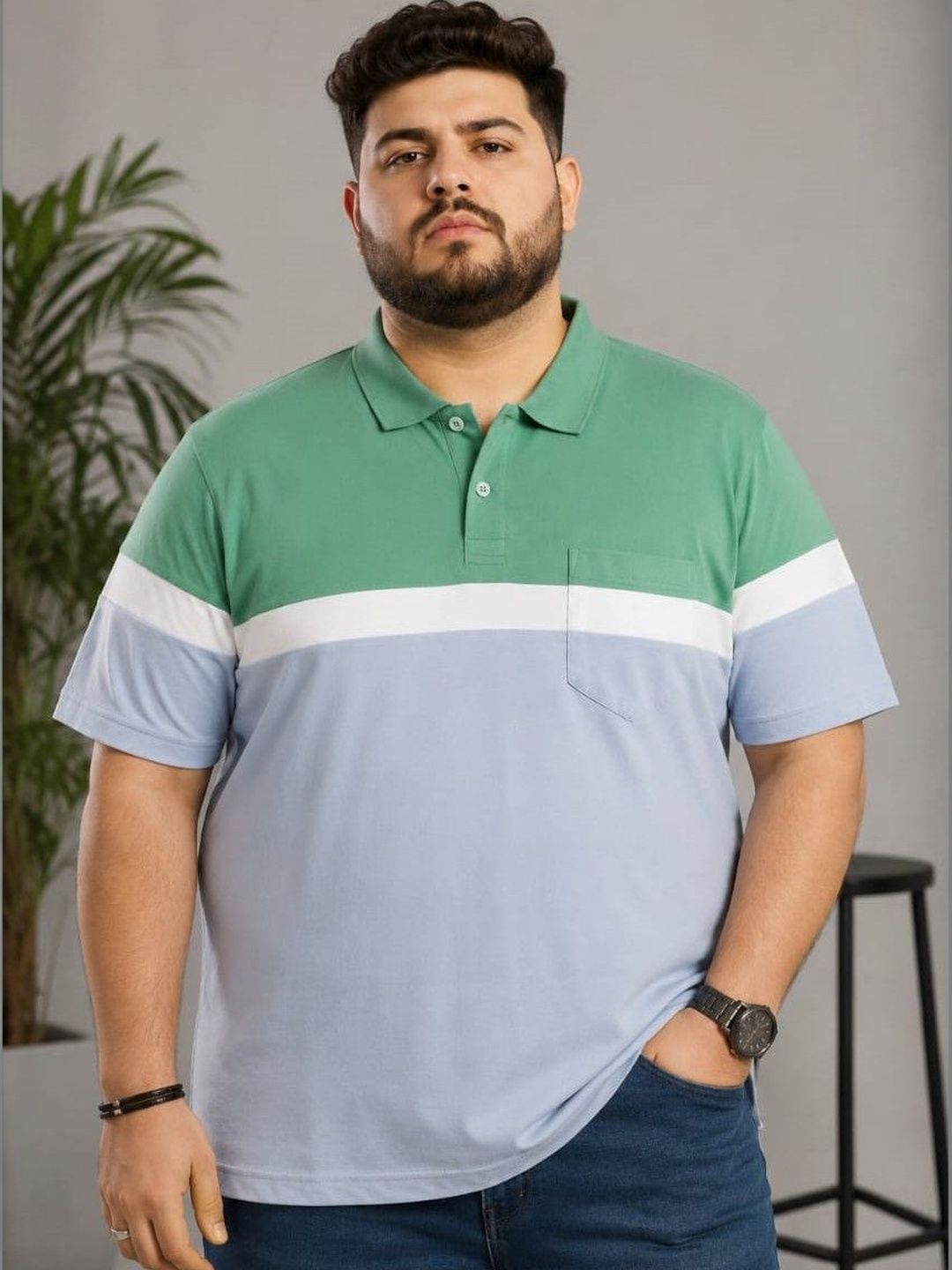 AUSTIVO Men Colourblocked Polo Collar Pockets T-shirt