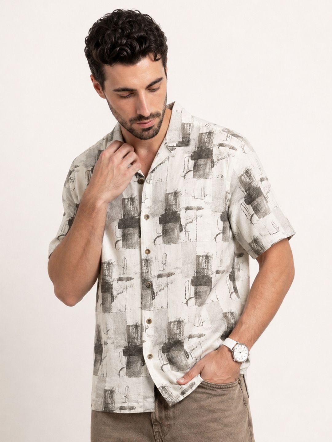 WROGN Abstract Printed Relaxed Fit Casual Shirt