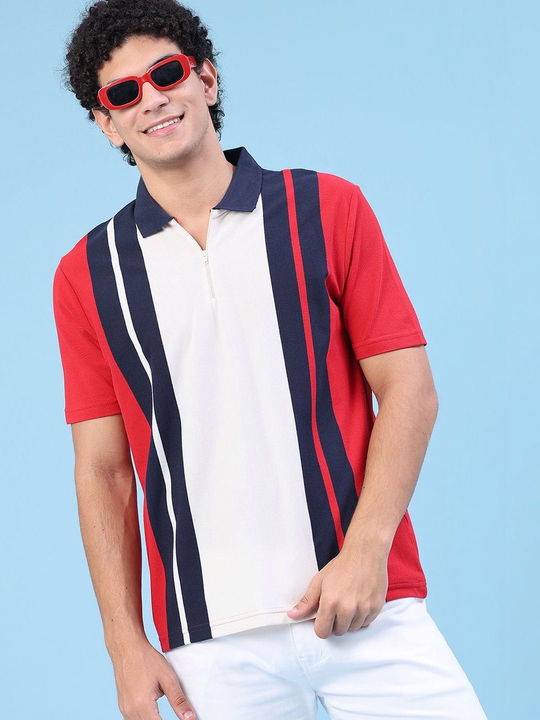 V-Mart Men Striped Polo Collar T-shirt