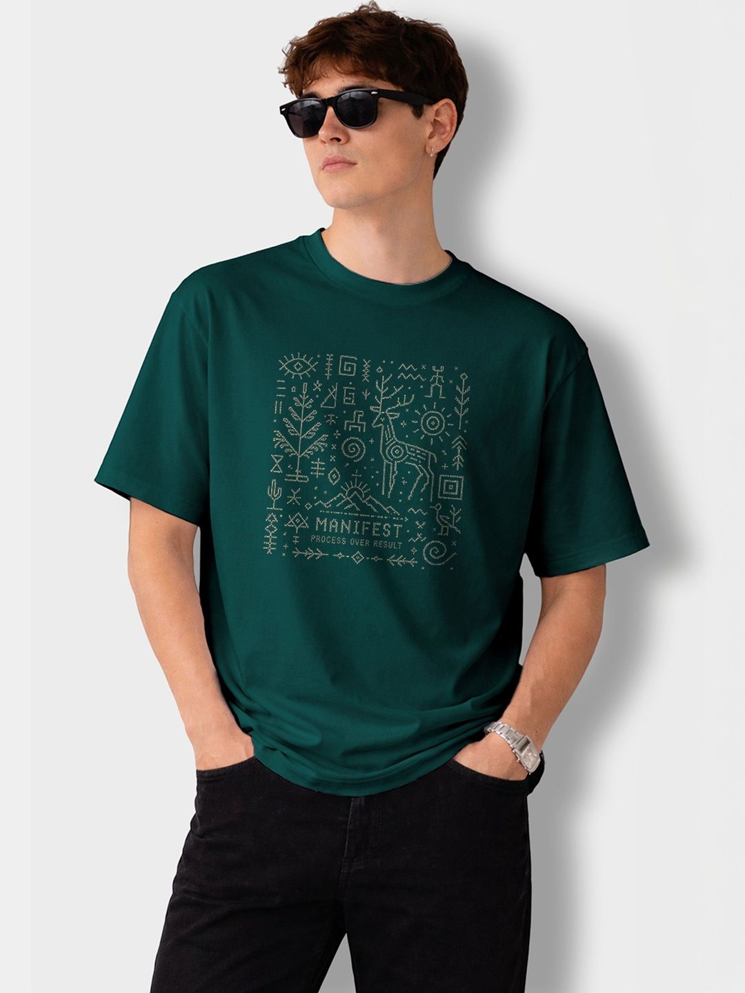 The Roadster Lifestyle Co Graphic Printed Oversized-Fit Organic Cotton T-Shirt