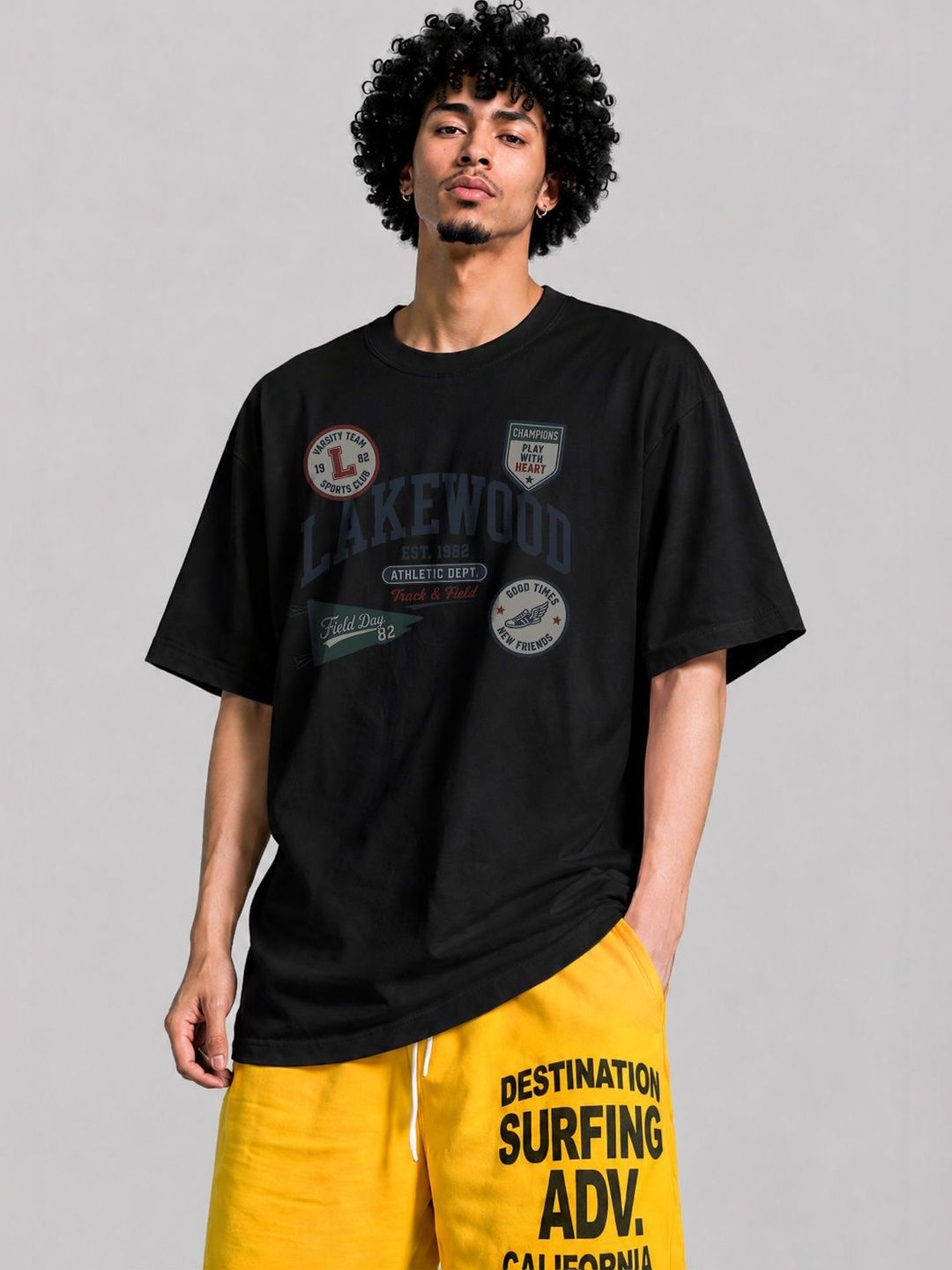 The Roadster Lifestyle Co Typography Printed Oversized-Fit Organic Cotton T-Shirt