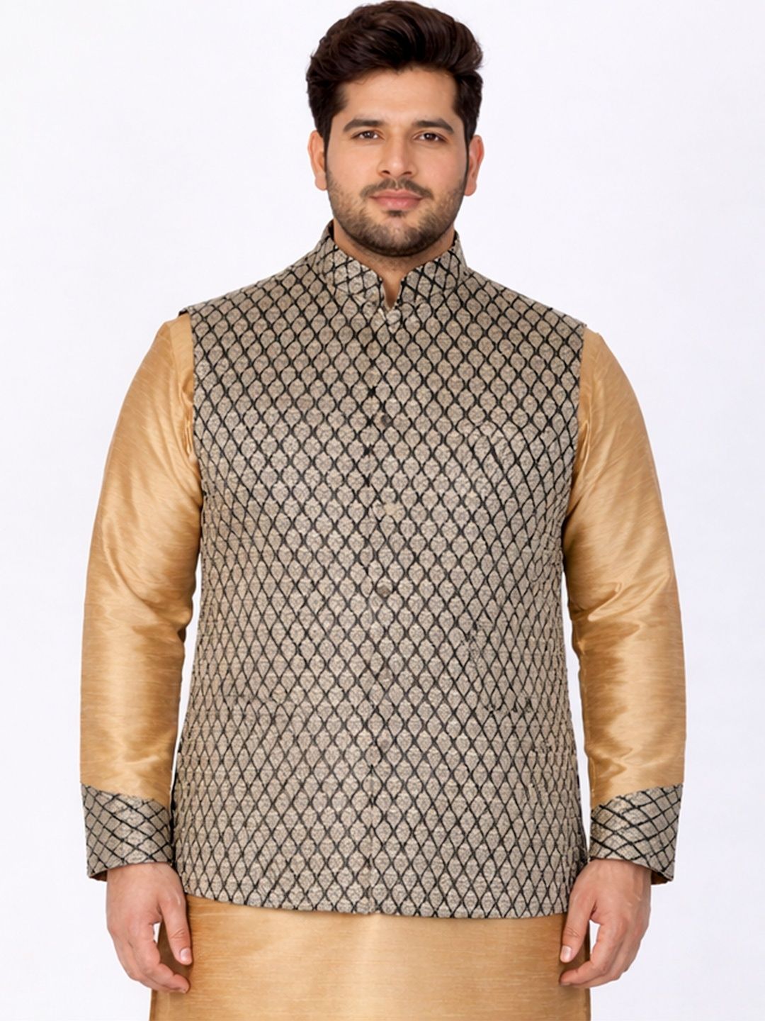 VASTRAMAY Woven Design Mandarin Collar Nehru Jackets