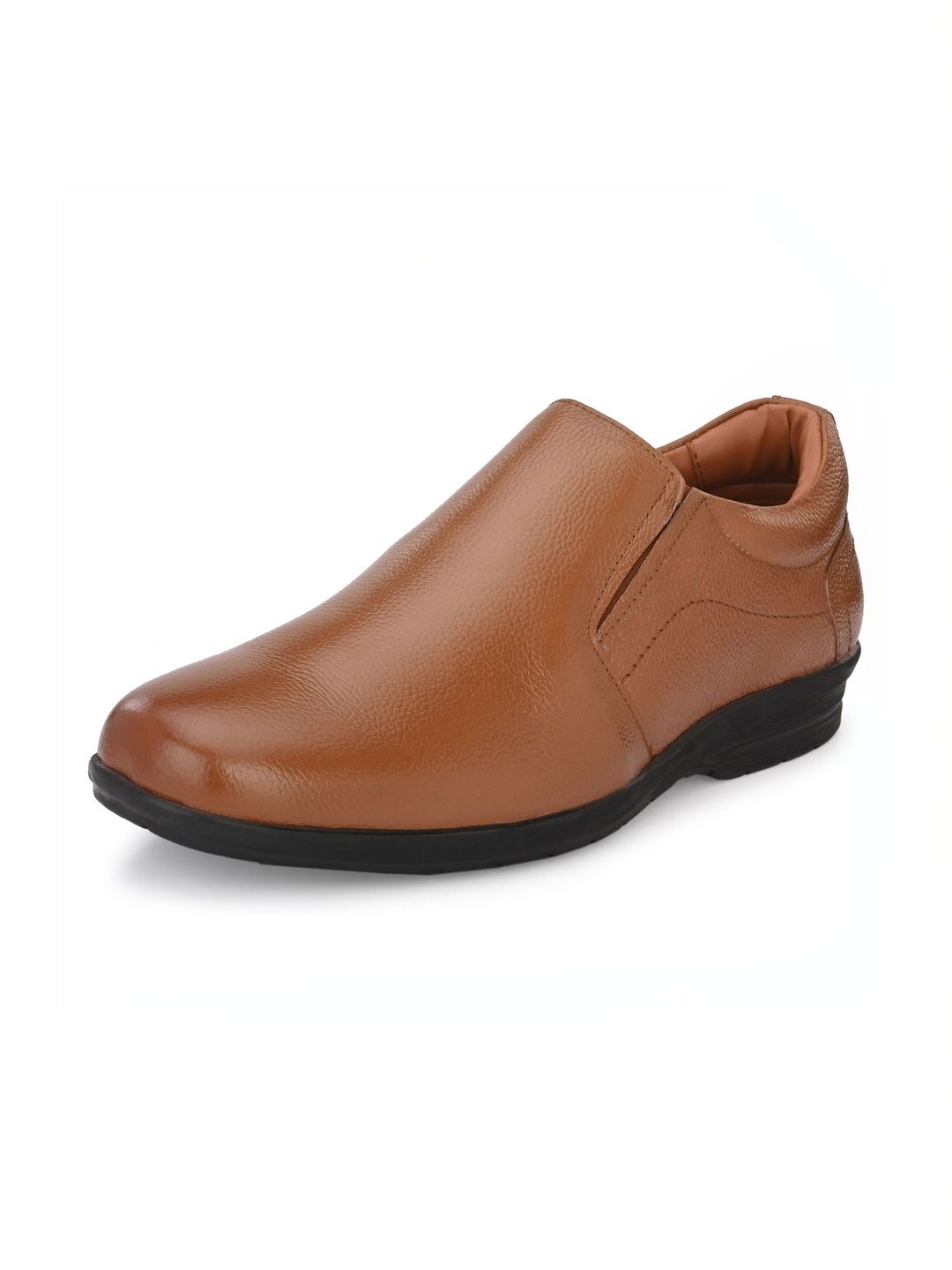 House of Pataudi Men Textured Leather Round Toe Slip-On Slip-On Shoes Formal Shoes