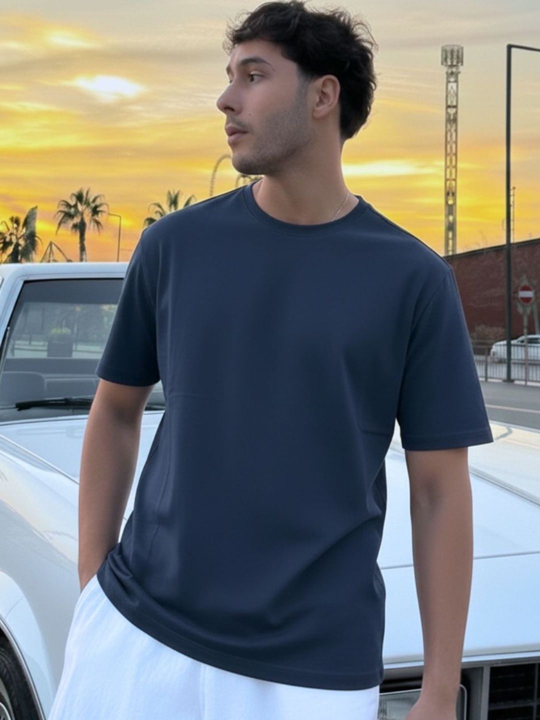 Rigo Unisex Navy Blue Solid Round Neck Regular Fit Cotton T-shirt