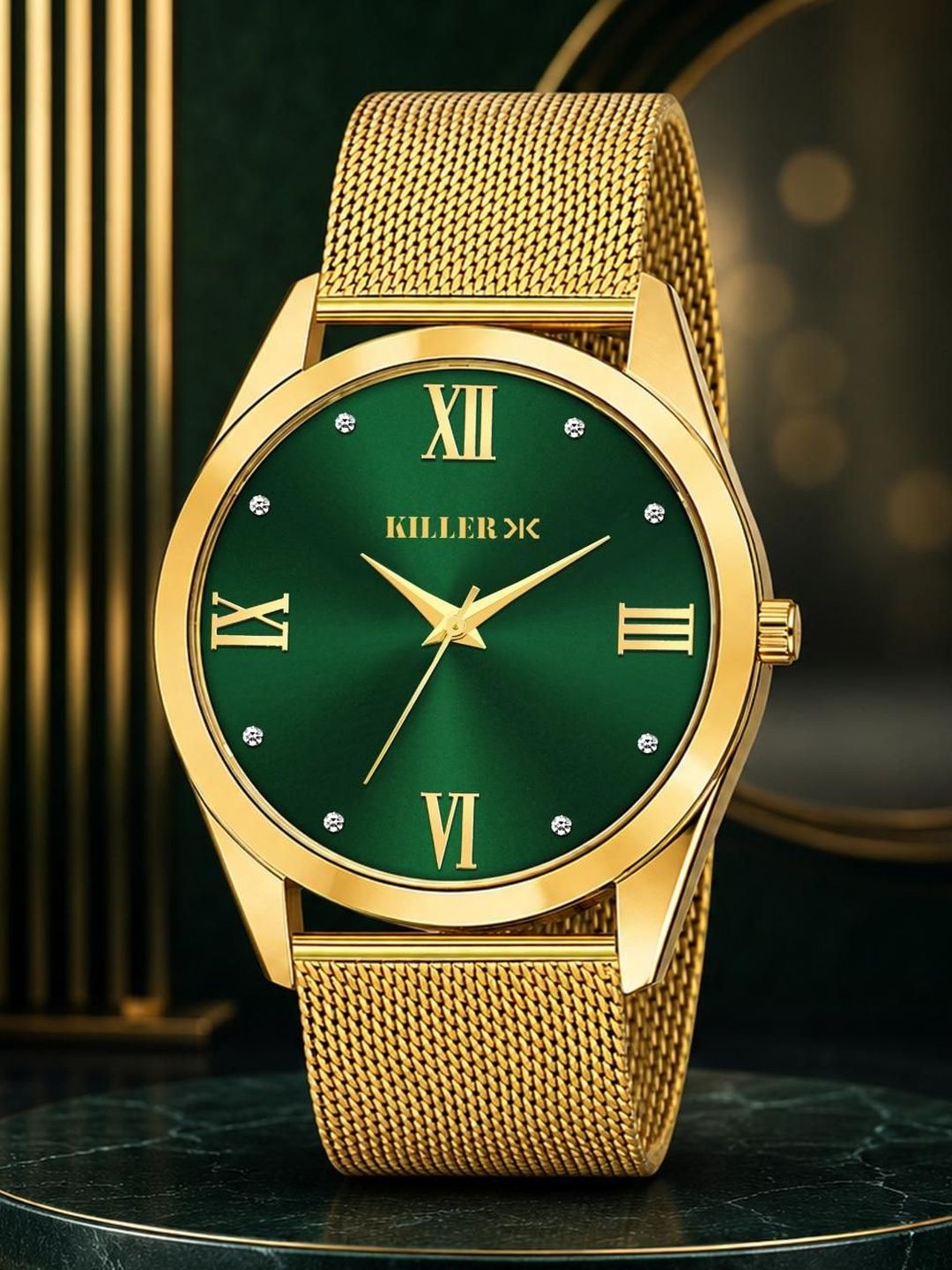 Killer Women Brass Dial & Bracelet Style Straps Analogue Watch KLR-GR051-GRN-GLD