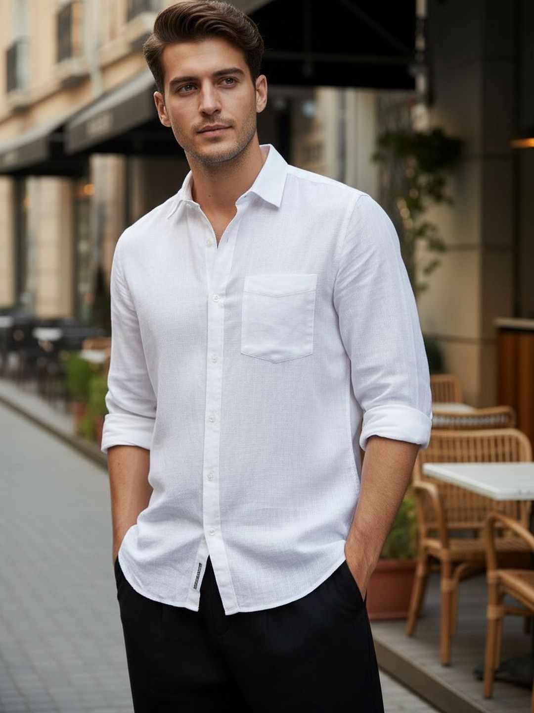 The Roadster Lifestyle Co. Men Cotton Spread Collar Chest Pocket Shirt