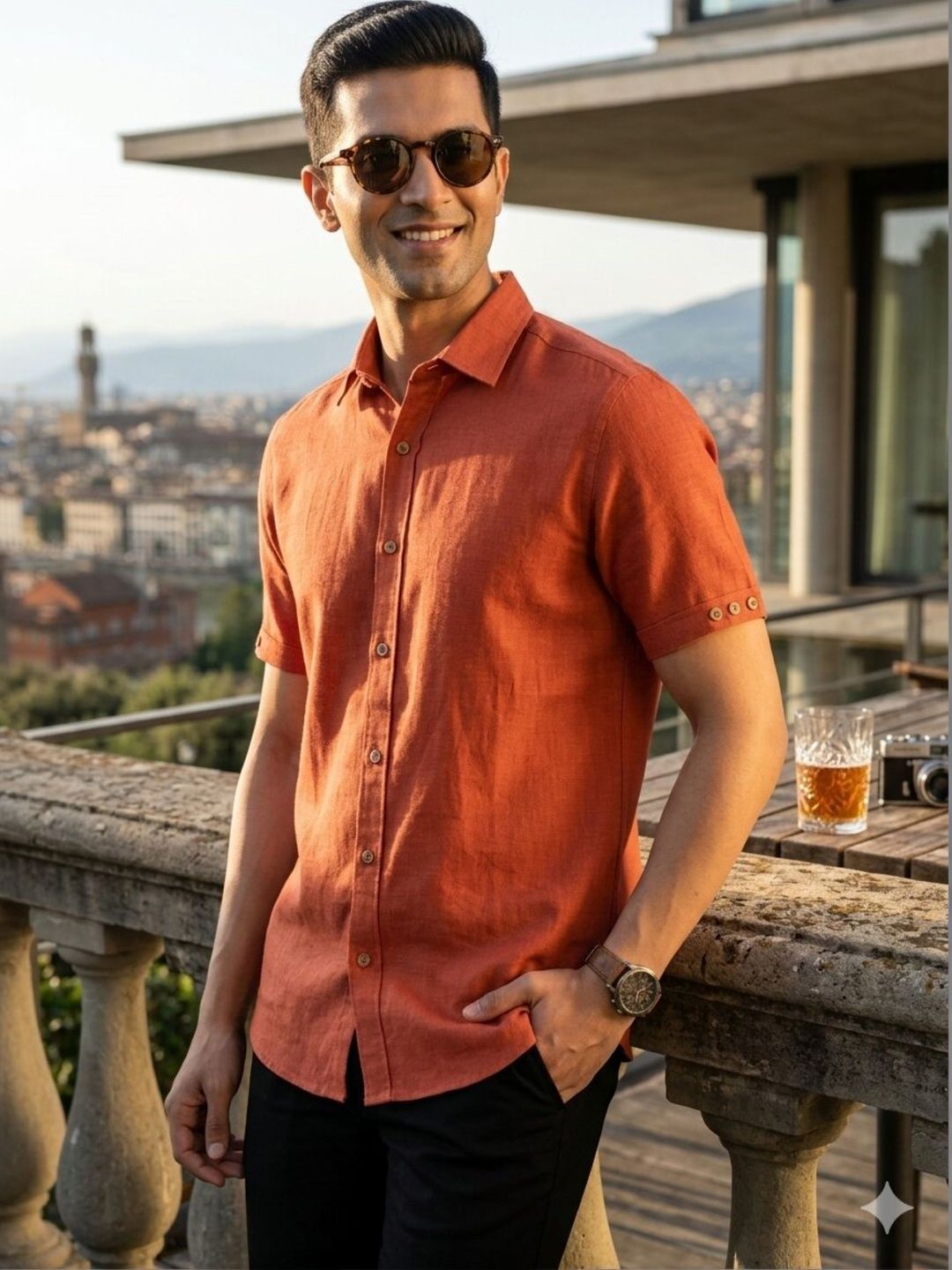 IRSIA Men Spread Collar Relaxed Casual Shirt